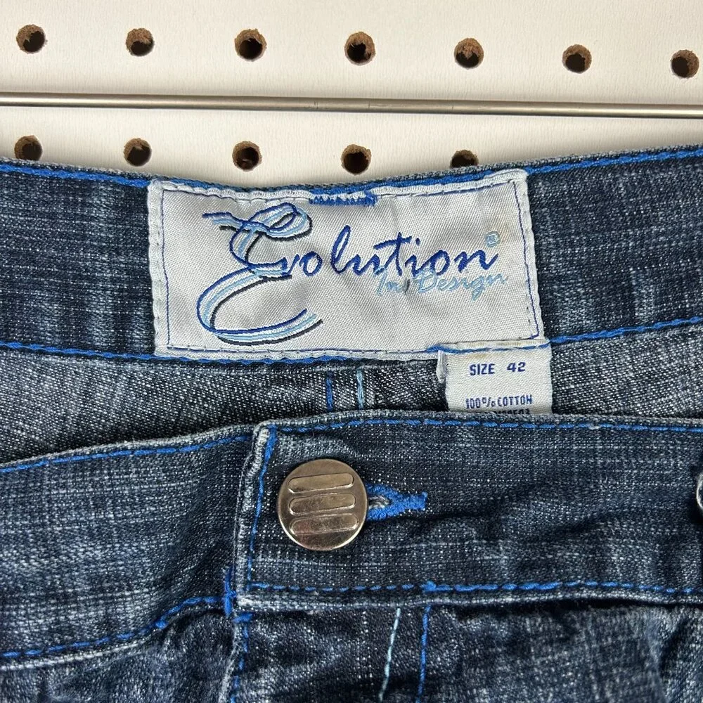 Evolution in Design Embroidered Baggy Jean Shorts Sz 40 Jorts Wide Leg Skate Y2K